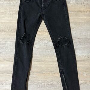 MNML Black Denim with Tan Label